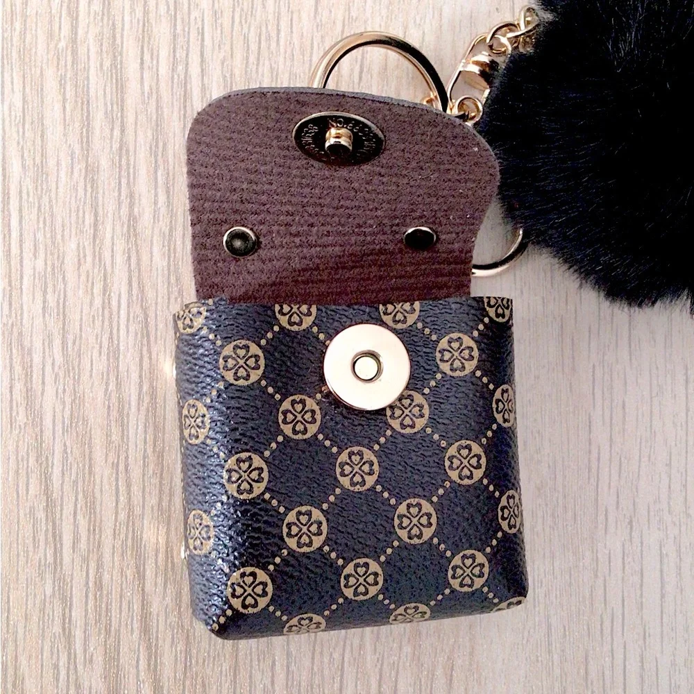 Graphic Pom-Pom Coin Purse Bag Charm Key Chain